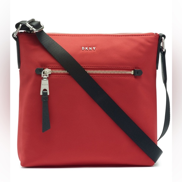 Dkny Handbags - DKNY Gia Red with Black Strap Nylon Crossbody bag